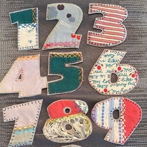 Numbers 0-9 hand embroidered from crazy quilt
